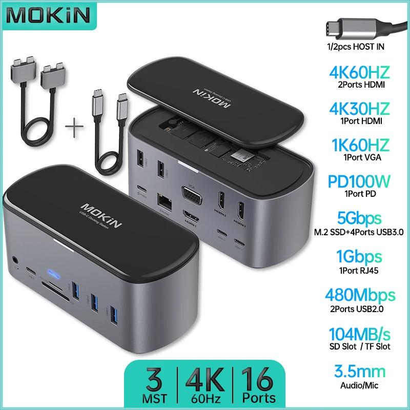 MOKiN 16ġ 1/2 ŷ ̼ - MacBook Air/Pro, iPad, Thunderbolt ƮϿ Type-C 3.0, HDMI 4K60Hz, PD 100W, SD, RJ45 1Gbps